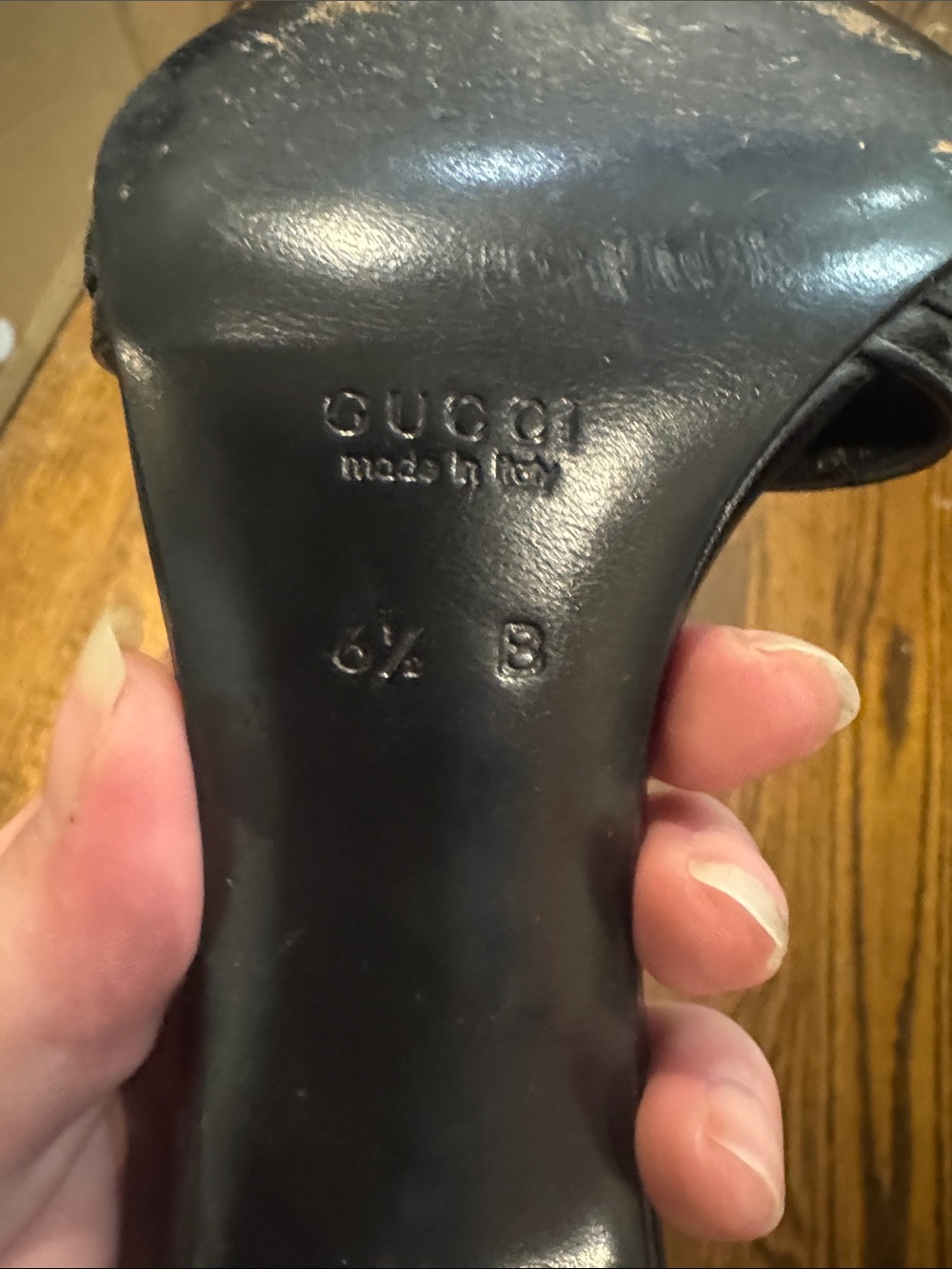 Gucci/Black Fabric GG/Leather/Open-Toe/3” Heels/US 6.5/Vintage/Classy/Timeless!! - Picture 9 of 16